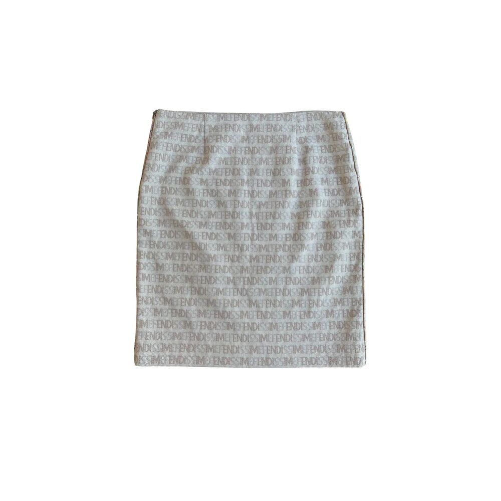 1990s Fendissime logo print pencil skirt w polka dot trim size small